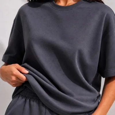 Женски сив oversize мек модален комплет со џебови 2