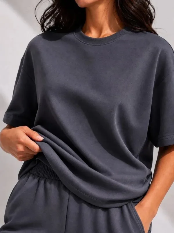 Женски сив oversize мек модален комплет со џебови 2