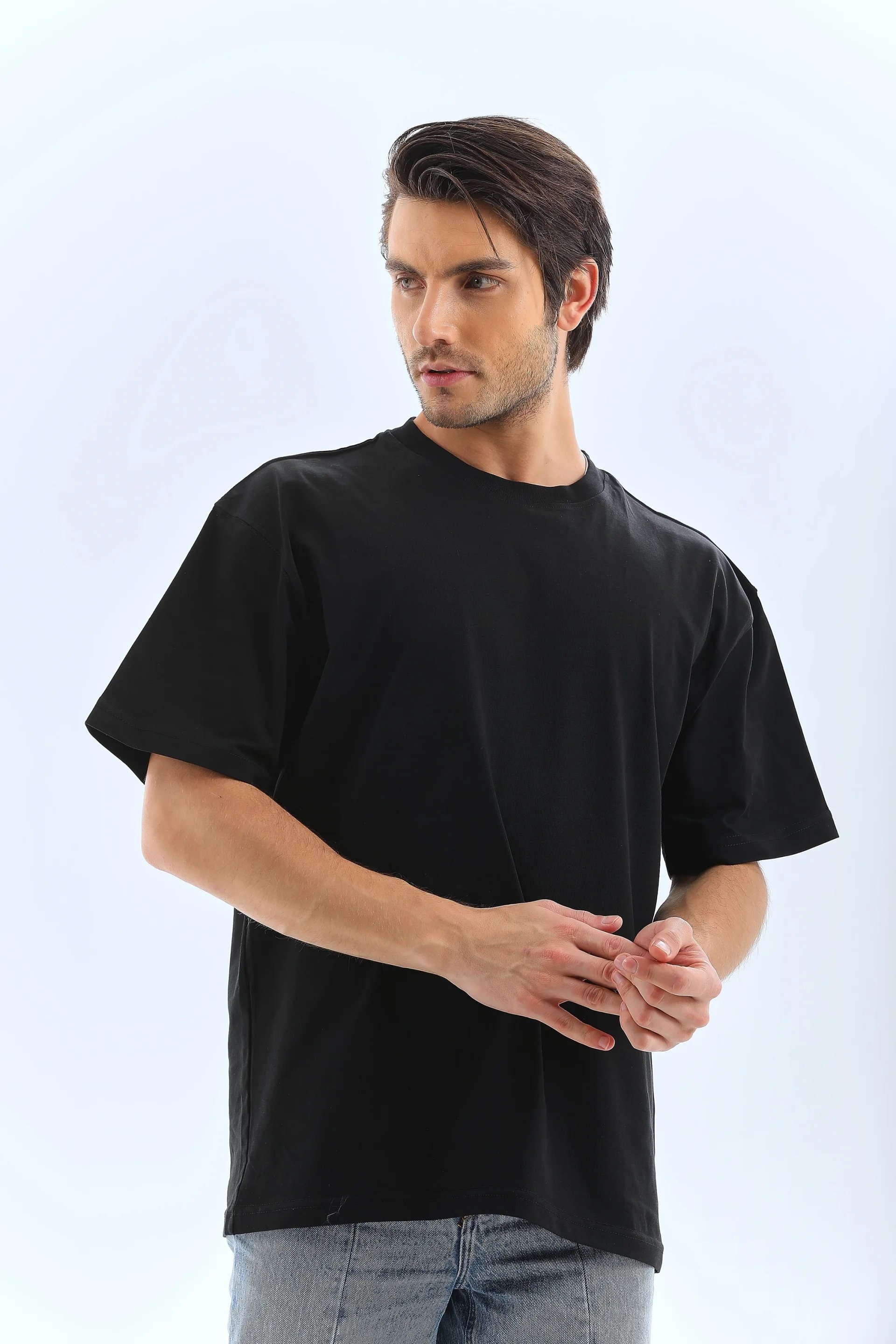 Bărbați Negru Oversize Guler Bicicletă Tricou Simplu de Vară 6