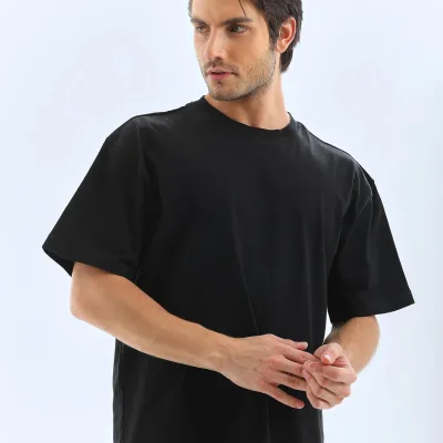 Ανδρικό Μαύρο Oversize Ποδηλατόλαιμο Απλό Καλοκαιρινό T-shirt 6