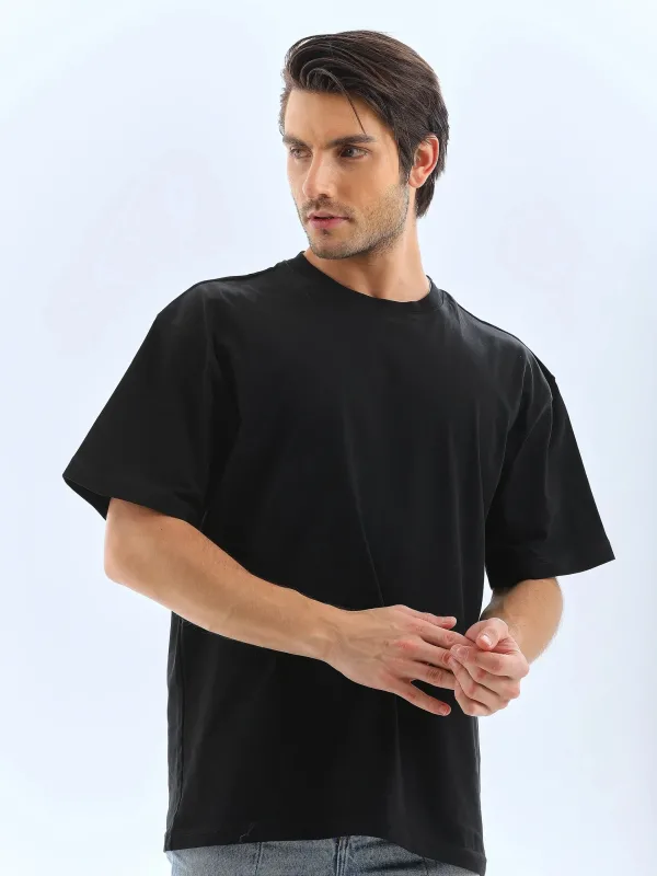 Ανδρικό Μαύρο Oversize Ποδηλατόλαιμο Απλό Καλοκαιρινό T-shirt 6