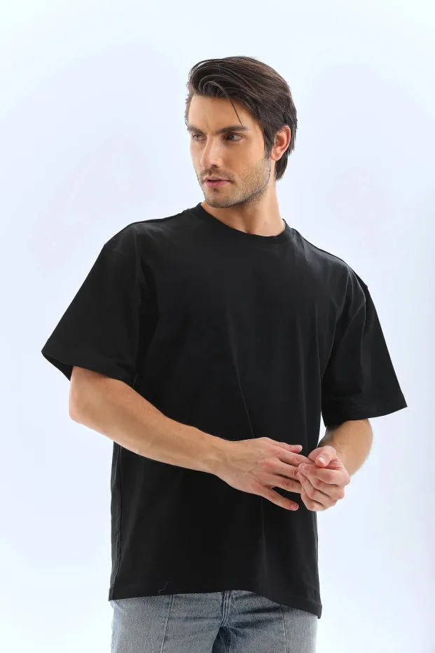 Bărbați Negru Oversize Guler Bicicletă Tricou Simplu de Vară 6