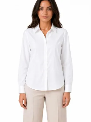 Women's White Classic Collar Long Sleeve Buttoned Office Shirt