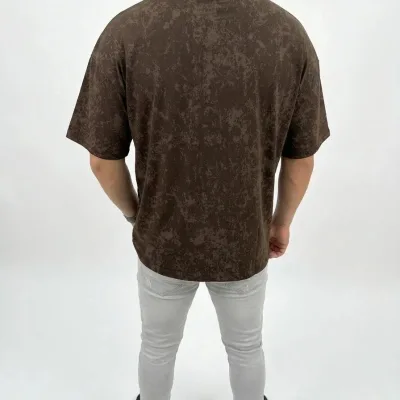 Men's Brown Oversized Washed Soft Texture T-Shirt 2