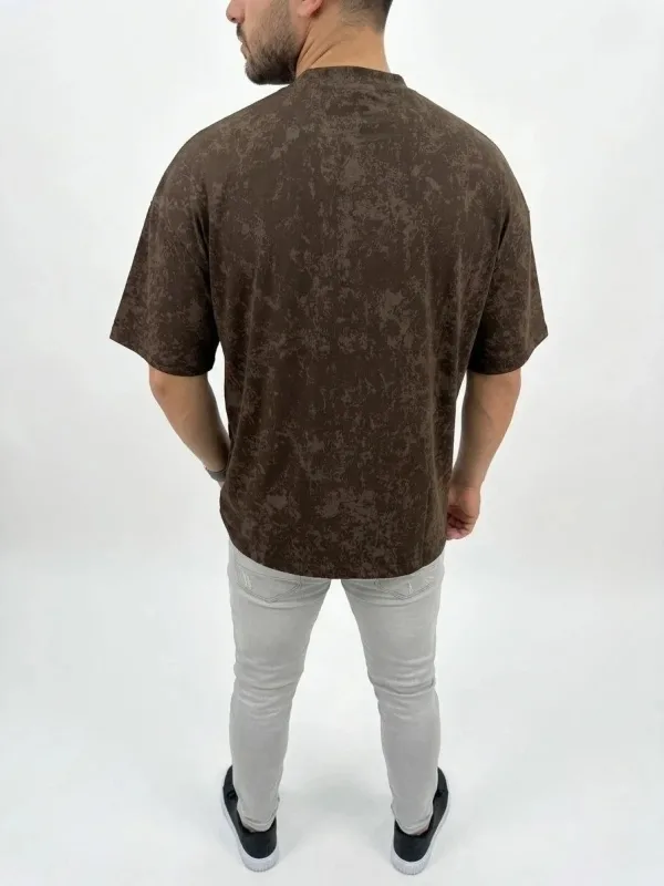 Men's Brown Oversized Washed Soft Texture T-Shirt 2