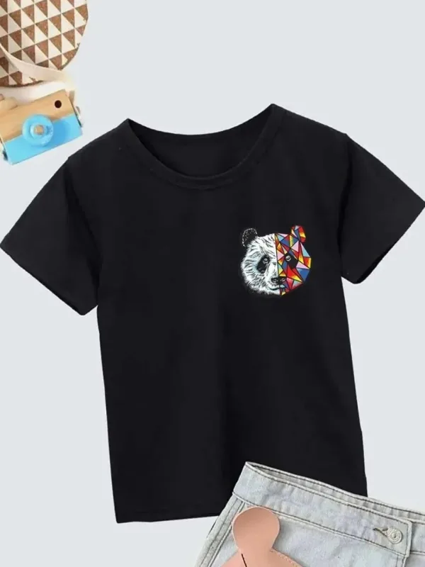 Gyermek Fekete Oversize Nyomott Kerékpár Nyakú Póló 1