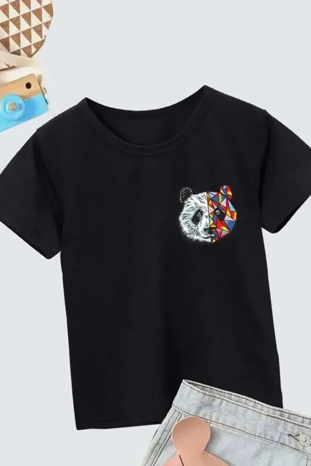 Παιδικό Μαύρο Oversize Printed Ποδήλατο Λαιμό T-Shirt 1