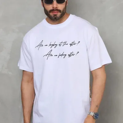 Λευκό Ανδρικό Oversize Ποδήλατο Λαιμό Τυπωμένο T-shirt 3