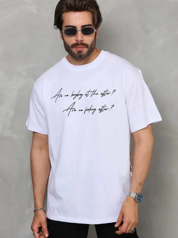 Λευκό Ανδρικό Oversize Ποδήλατο Λαιμό Τυπωμένο T-shirt 3
