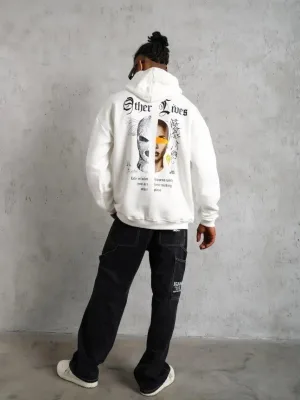 Muški bijeli 3-nitni pamučni kapuljačasti tiskani sweatshirt s klokan džepom