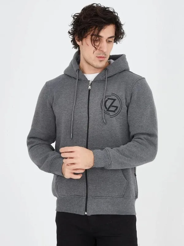 Men's Smoke 3-Thread Cotton Zippered Hooded Printed Hoodie