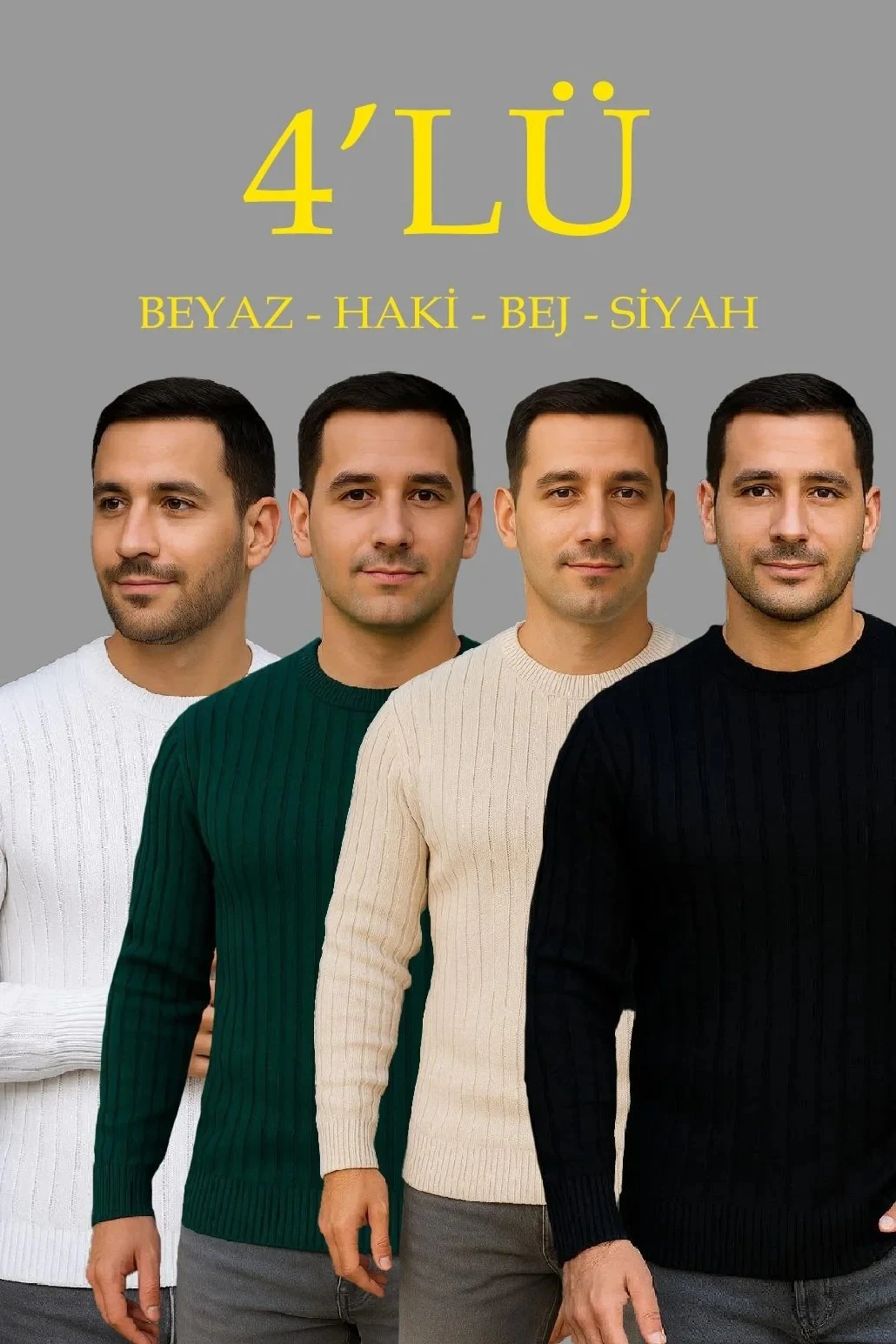 Muški beli, kaki, bež, crni 4-komplet rebrasti bicikli kragna debeli džemper set