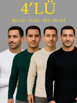 Muški beli, kaki, bež, crni 4-komplet rebrasti bicikli kragna debeli džemper set