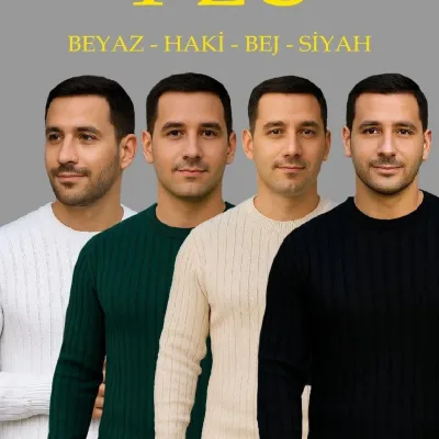 Muški beli, kaki, bež, crni 4-komplet rebrasti bicikli kragna debeli džemper set 1