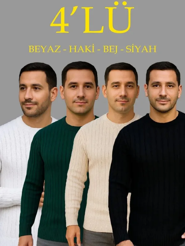 Muški beli, kaki, bež, crni 4-komplet rebrasti bicikli kragna debeli džemper set 1