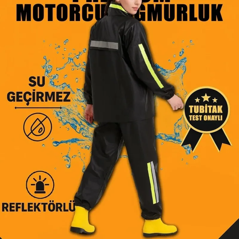 Women's Black Waterproof PVC Reflective Motorcycle Rain Suit