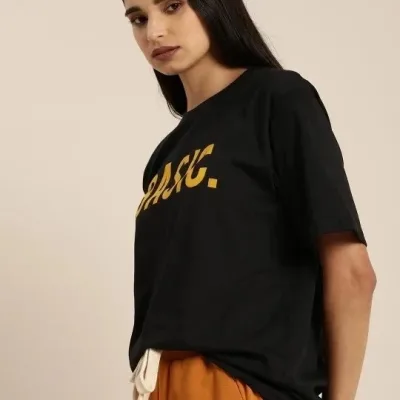 Γυναικείο Μαύρο Ποδηλατόλαιμο Τυπωμένο Basic Μπλουζάκι 2