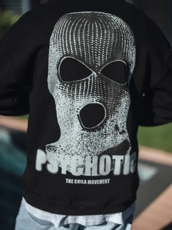 Sweatshirtê Reş ê Mêran ê Bi 3 Têlên Pembû, Stûyê Bisîkletê û Çapkirî 3