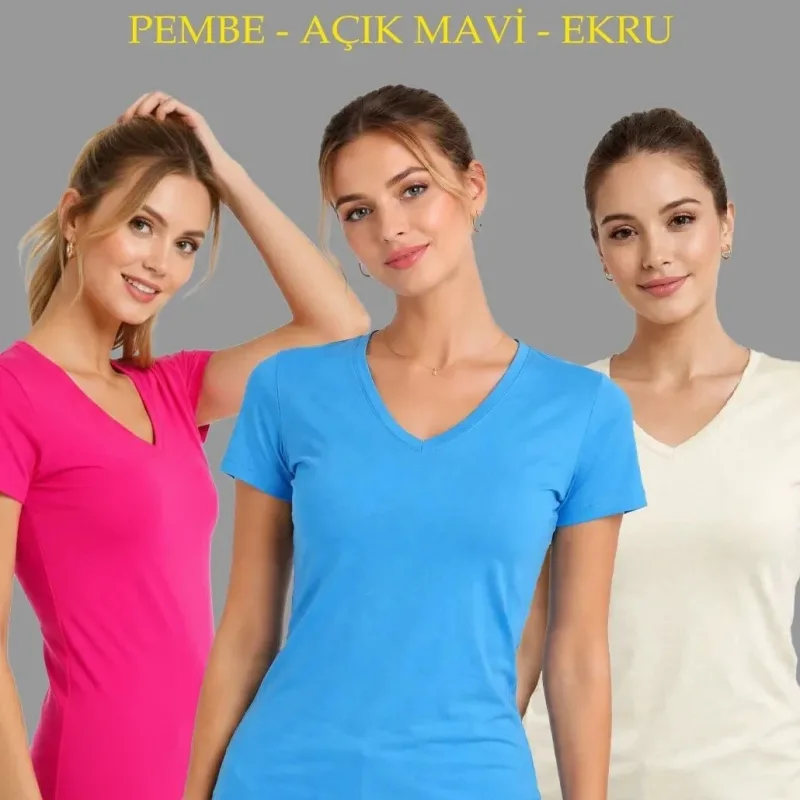 Women's 3-Pack V-Neck Short Sleeve Slim Fit T-Shirt