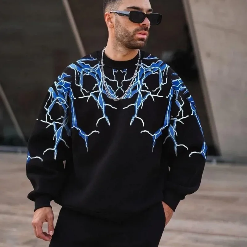 Sweatshirtê Mêran ê Reş, 3 Têl, Pembû, Çapkirî Birûsk, Stûyê Bisîkletê