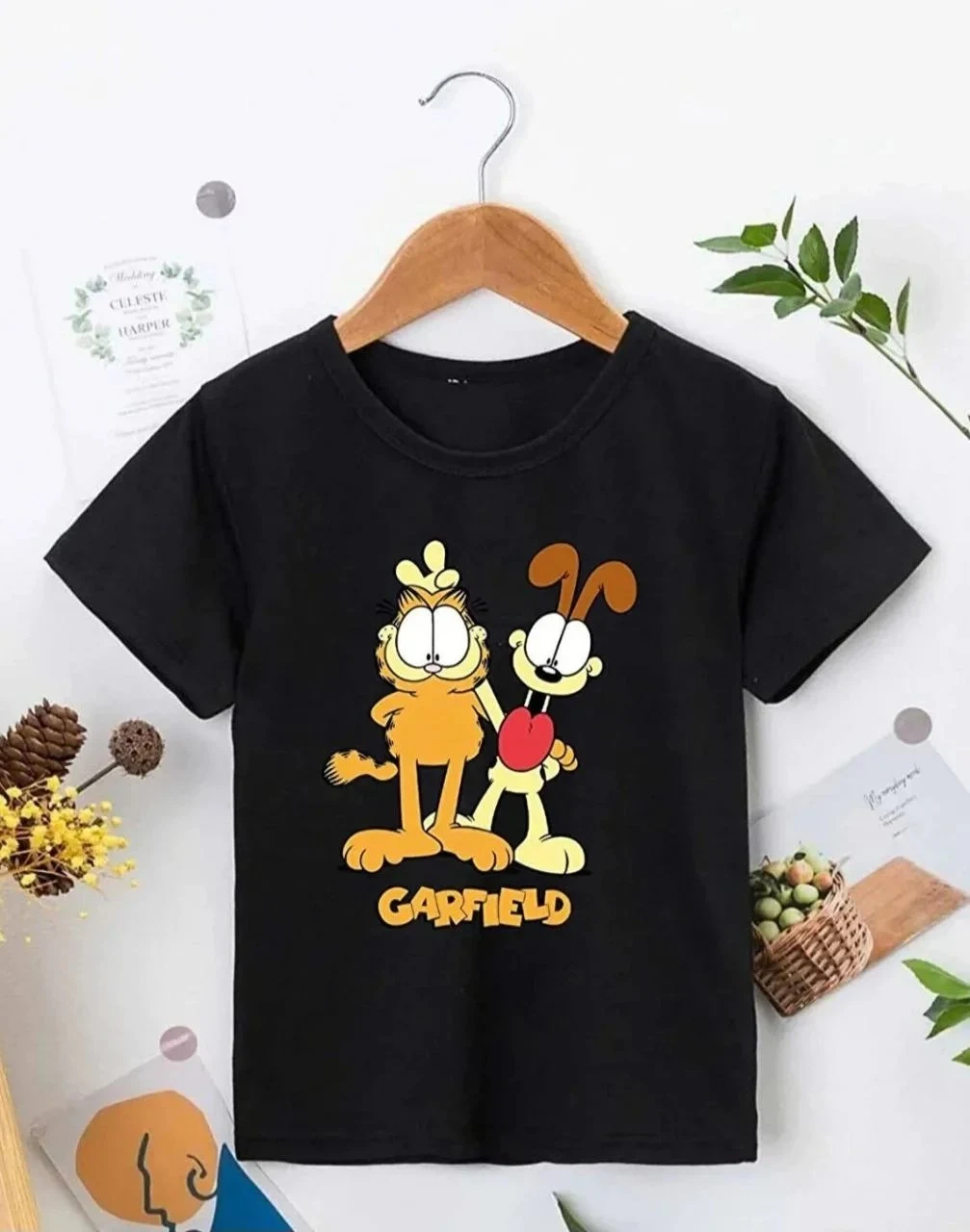 Dječja crna tisak oversize okrugli ovratnik majica
