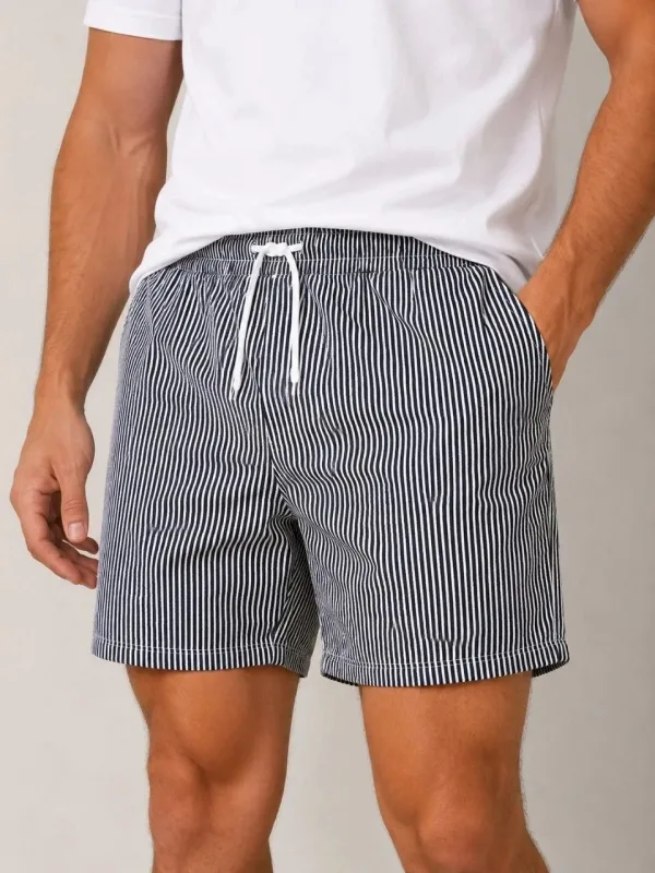 Pánské černé regular fit šortky s proužky, přední a zadní kapsy, elastické