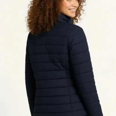 Women's Navy Micro Water Repellent Quilted Printed Zippered Bomber Jacket 2