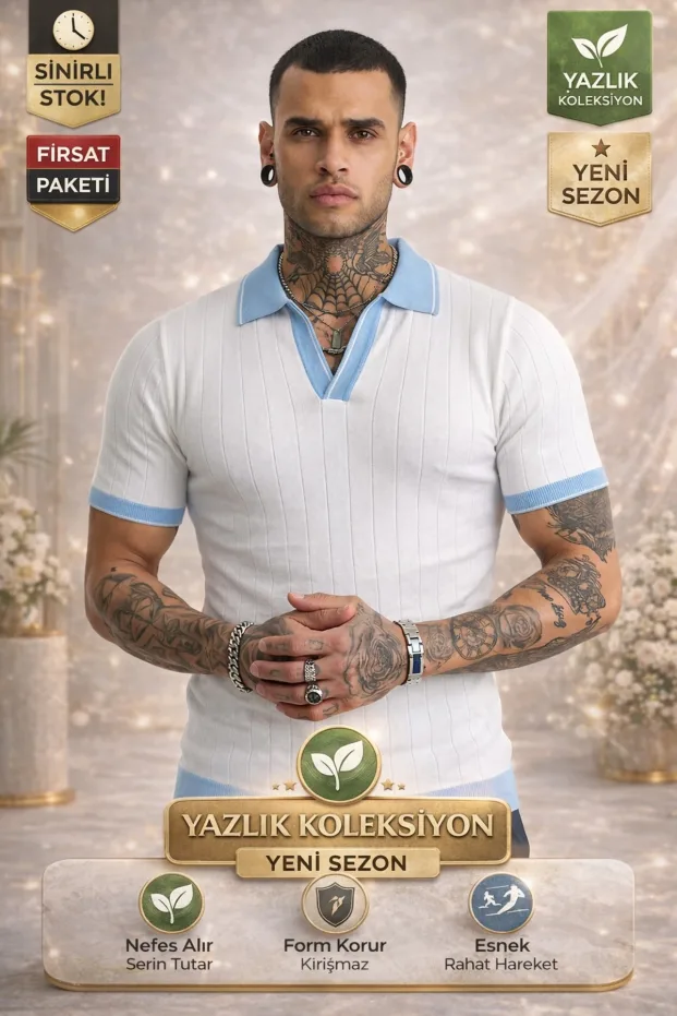 Biały męski toskańska dzianina basic krótki rękaw polo golfowy T-shirt 1