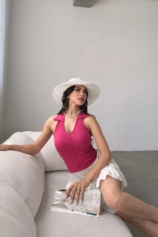 Bluza sa kragnom na dugmad napred - Ljubičasta 4