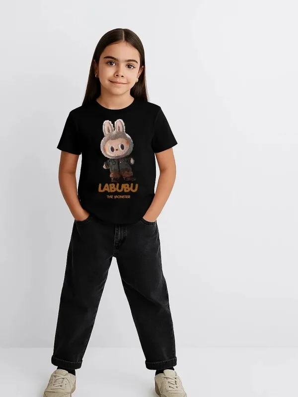 Девојче црн Labubu печатен детски T-shirt 2