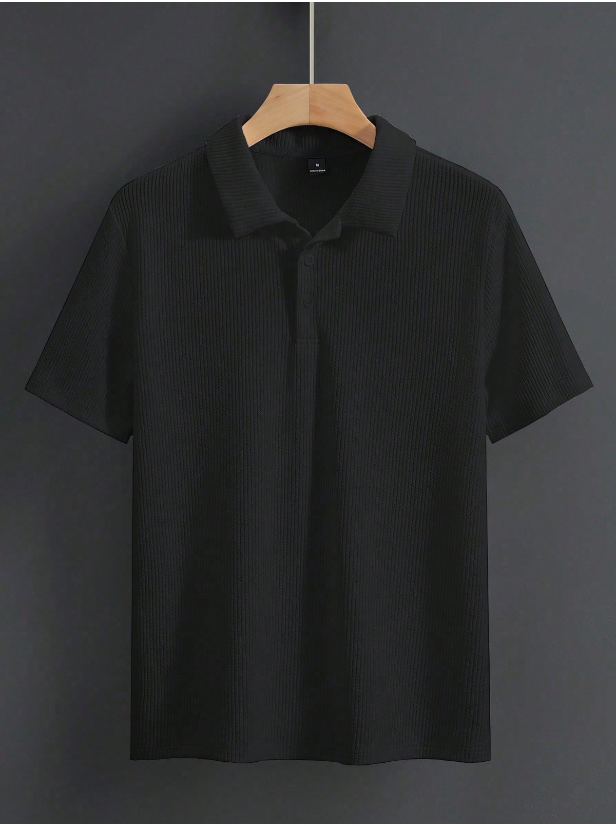 Erkek Siyah Oversize Fitilli Pamuklu Polo Yaka Tişört 3