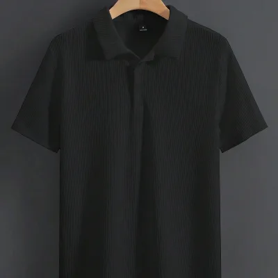 Muški crni polo kragna oversize rebrasta tkanina 100% pamuk širok kroj bicikli kragna 3