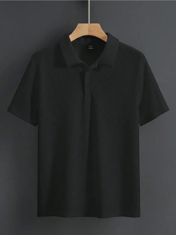 Muški crni polo kragna oversize rebrasta tkanina 100% pamuk širok kroj bicikli kragna 3