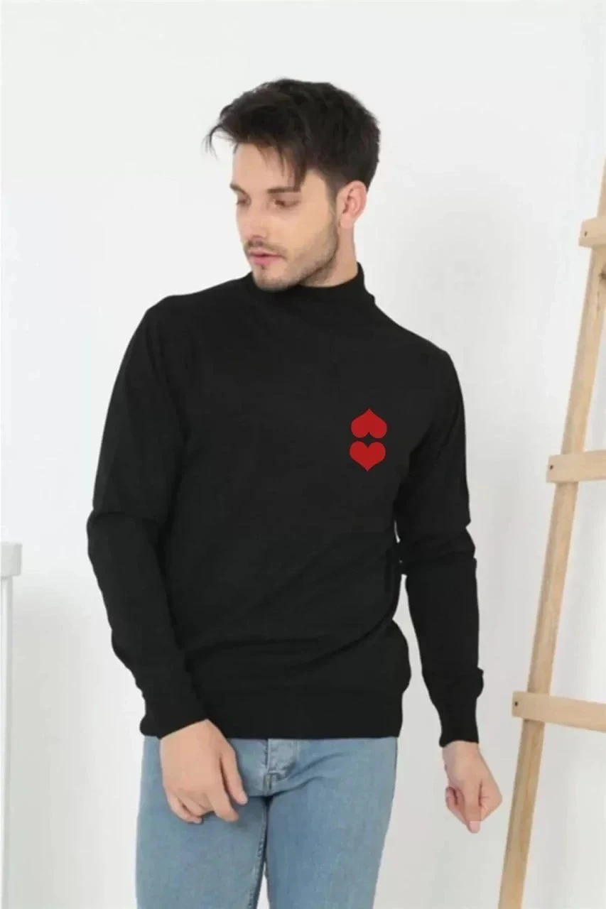 Bărbat Negru Jumătate Guler Înalt Tricou Imprimat