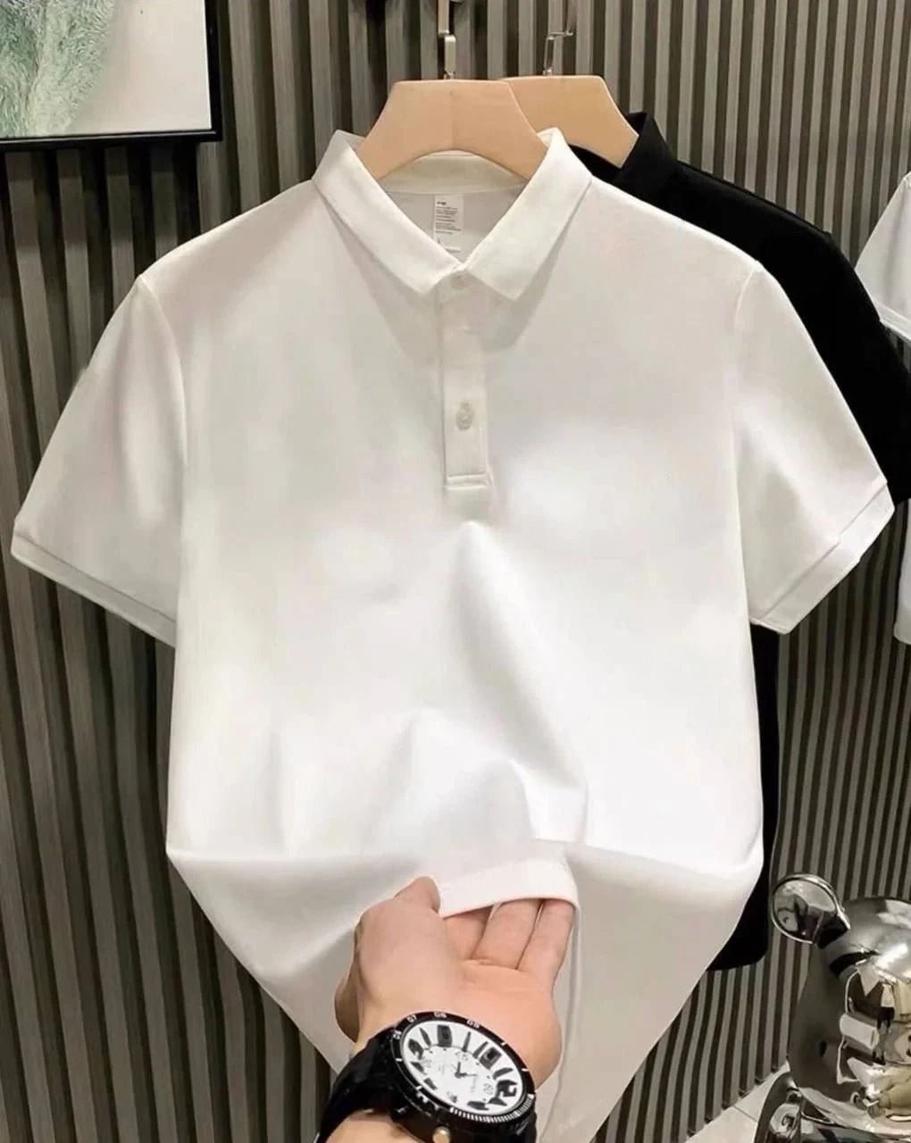 Pánské bílé piké knoflíkové polo tričko na léto