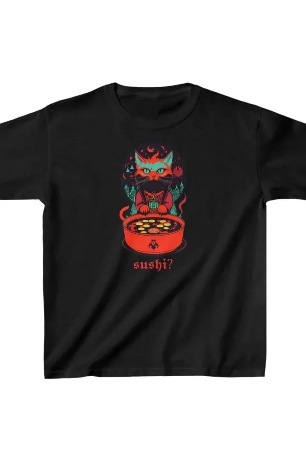 Dětské černé potištěné oversized kulaté límce tričko 1