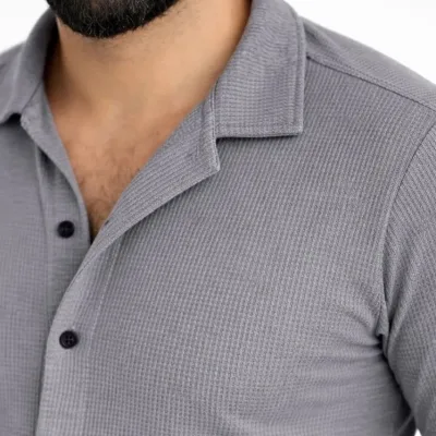 Men's Smoke Regular Waffle Fabric Long Sleeve Buttoned Shirt 2
