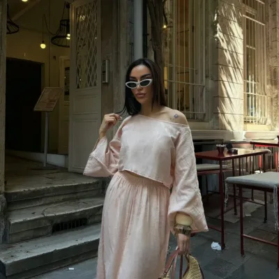 Bluz Və Etek Müslin Dəsti Bej 5