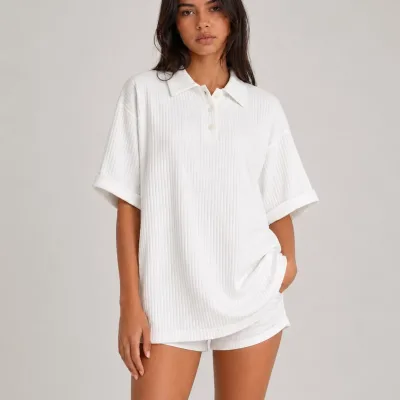 Jacquard Unisex Polo Collo Oversize Cotone T-shirt 2