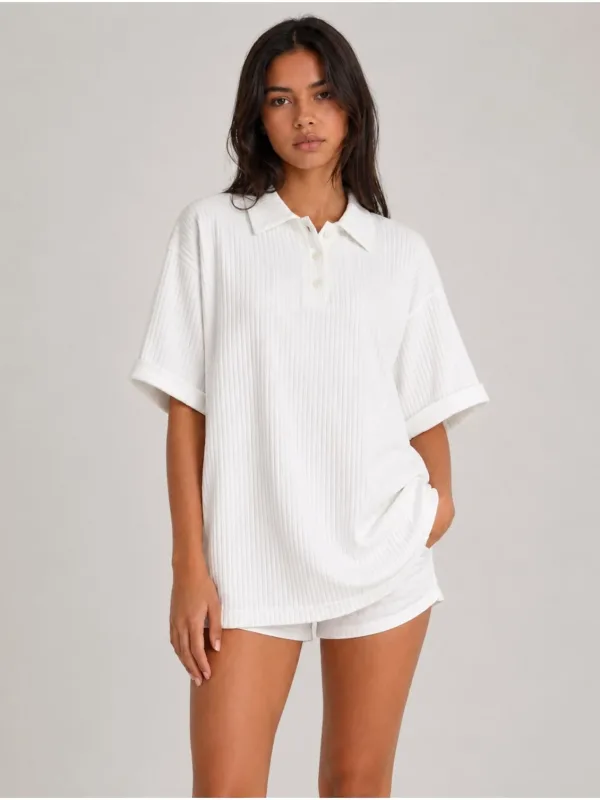 Jacquard Unisex Polo Collo Oversize Cotone T-shirt 2