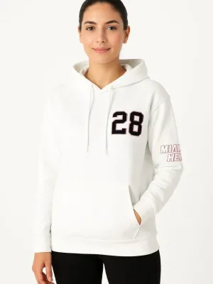 Jin Spî 3 Têl Pembû Kapşonlu Çapkirî Kanguru Bêrîk Sweatshirt