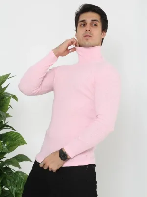 Pánske pudrovo ružové slim fit lycrové rolákové rebrované body