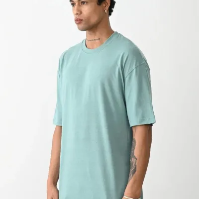 Férfi Mentazöld Basic Jersey Kerékpárnyakú Rövid Ujjú Póló 3