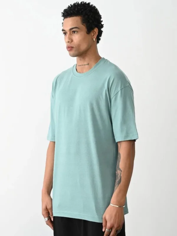 Férfi Mentazöld Basic Jersey Kerékpárnyakú Rövid Ujjú Póló 3