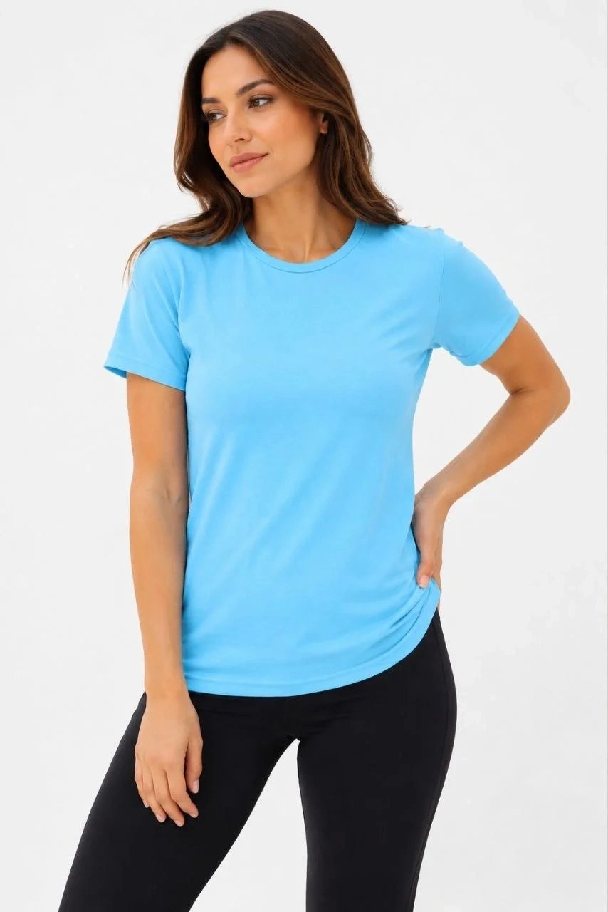 Dámske tyrkysové slim fit bicykel výstrih basic tričko 1