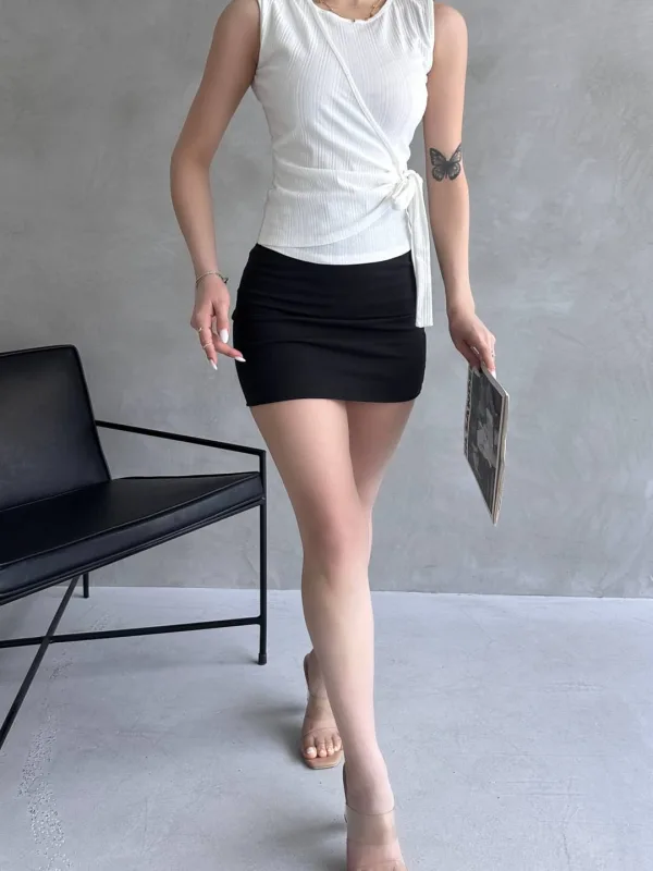 Strap Front Cross Tie Blouse White 2