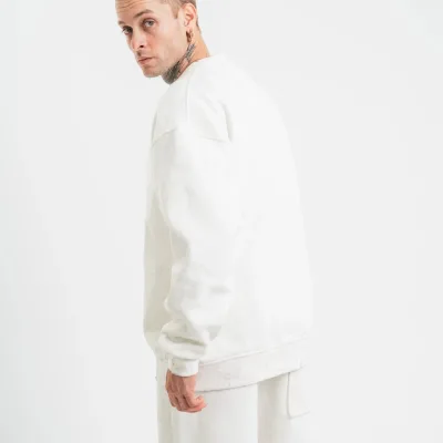 Men's White 3-Thread Cotton Washed Crew Neck Sweatshirt 3