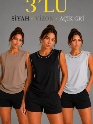 Set me 3 atlete femërore pa mëngë, me jakë biçiklete