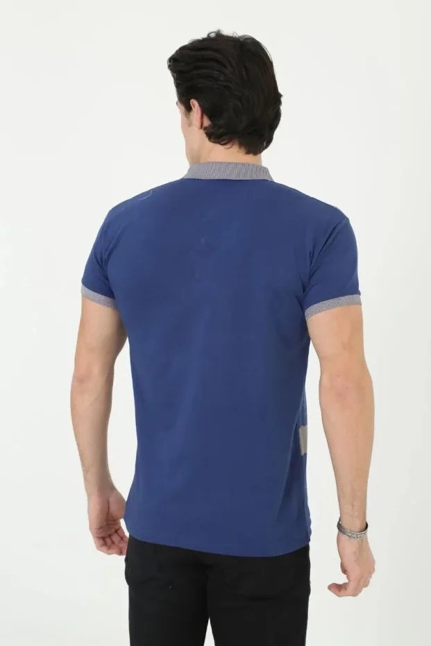 Muški Plavi Slim Fit Polo Kragna Print Kratki Rukav Majica 2