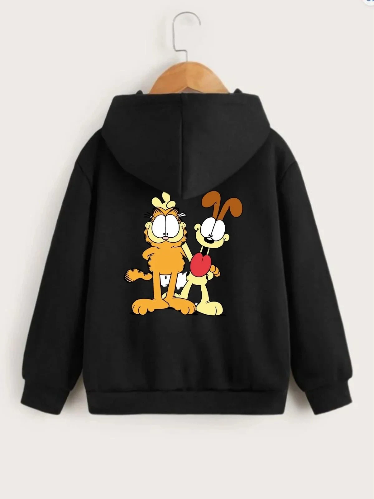 Дитяча чорна світшот з капюшоном, з принтом Garfield, спереду та ззаду